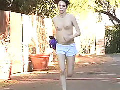 Aiden goes for a jog topless then naked